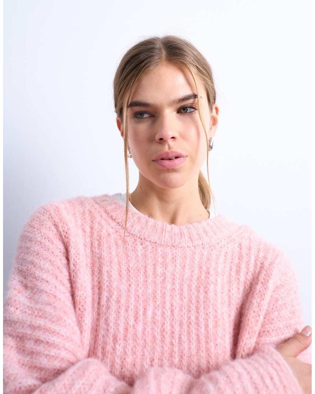 TOPSHOP Pink Knitted Ribbed Balloon Sleeve Jumper