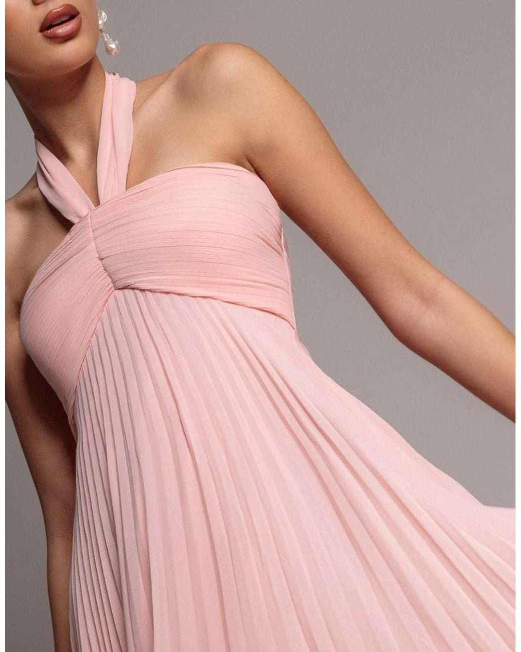 Goddiva Pink Sleeveless Pleated Chiffon Multiway Scarf Maxi Dress