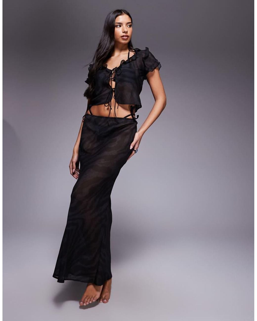 ASOS Gray Chiffon Beach Tie Front Top