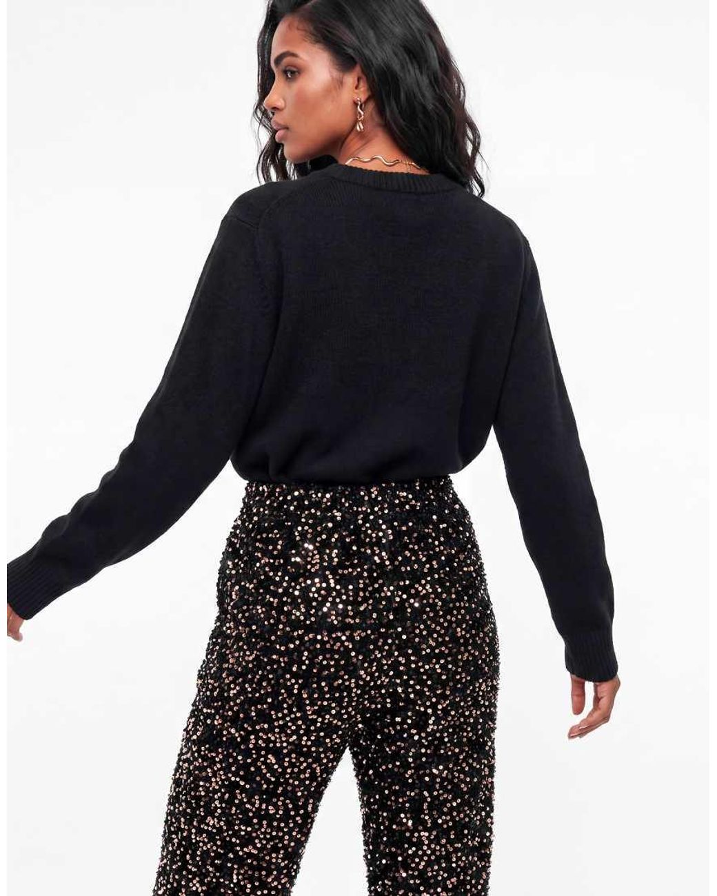 Lovedrobe Blue Embellished Velvet Barrel Trousers