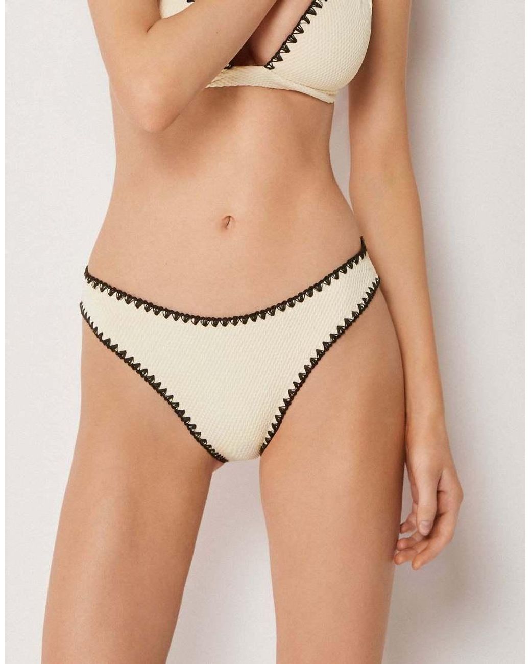 Calzedonia Natural Bikini Bottoms Bicolor Embroidery