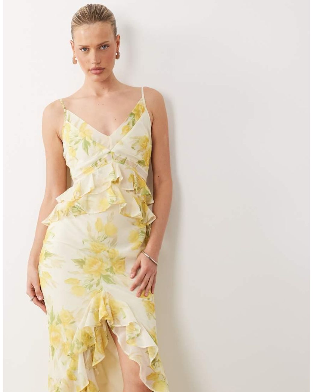 ASOS Metallic Ruffle Column Cami Maxi Dress