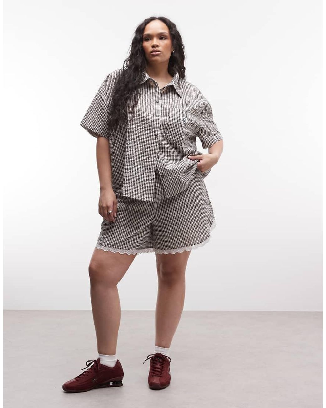 Noisy May Brown Seersucker Short Sleeve Boxy Shirt Co-ord