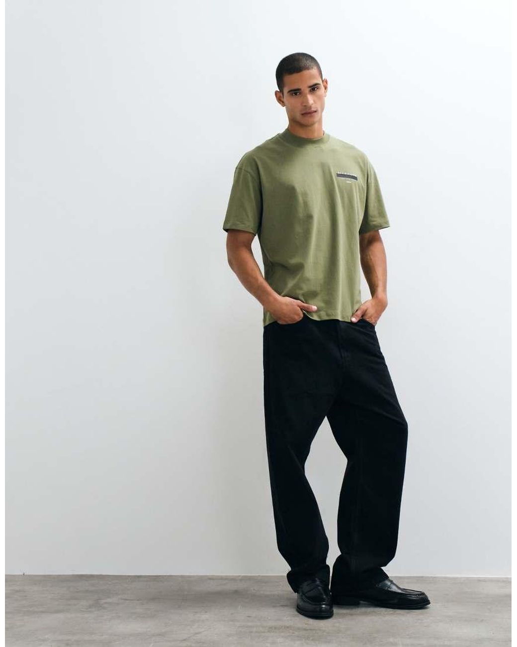 AllSaints Green Redact Oversized Embroidered Logo T-Shirt for men