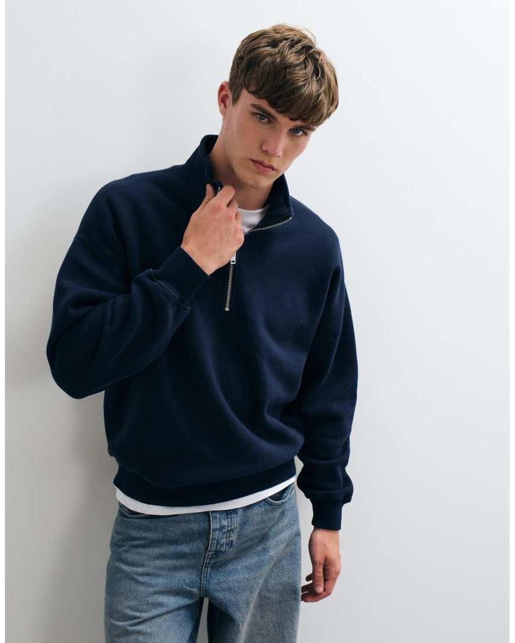 Abercrombie & Fitch Blue Essential 1/4 Zip Sweatshirt for men