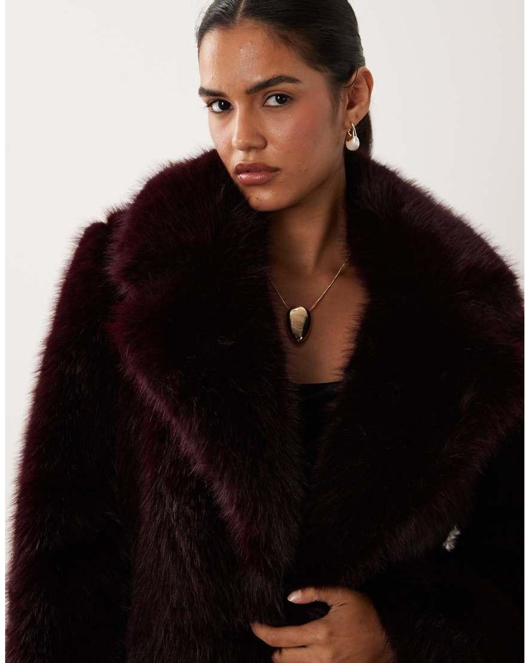 Forever New Black Faux Fur Revere Collar Short Coat