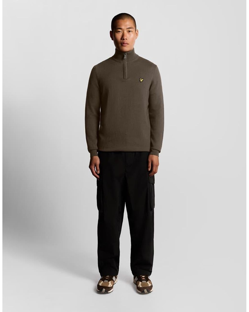 Lyle & Scott Brown Cotton Merino 1/4 Zip Jumper for men