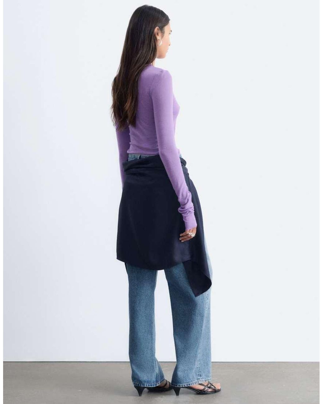 & Other Stories Purple Wool Blend Crew Neck Long Sleeve Top