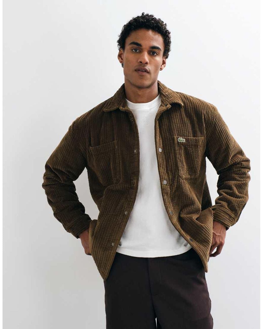 Lacoste Brown Padded Cord Overshirt for men