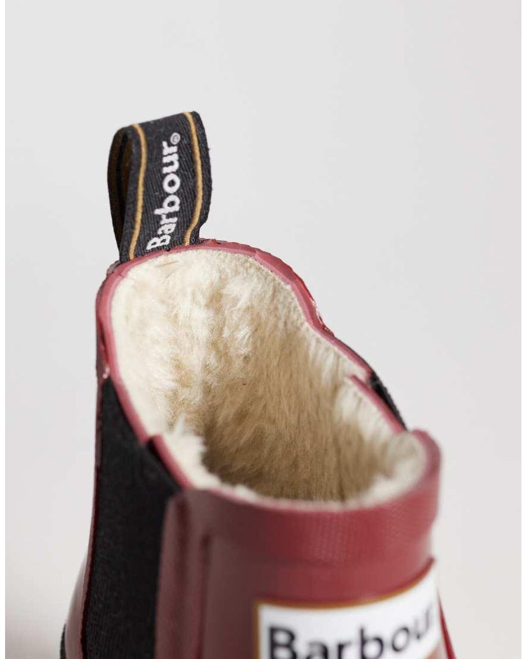Barbour Red Halton Faux Fur Patent Welly Boots