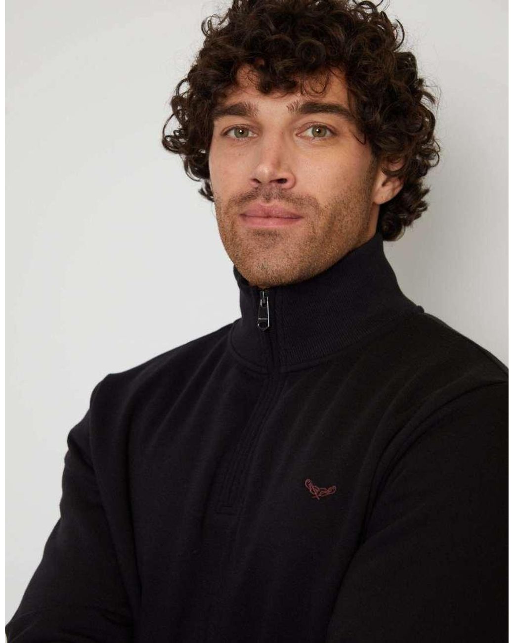 Threadbare Black Quarter Zip Sweatshirt for men