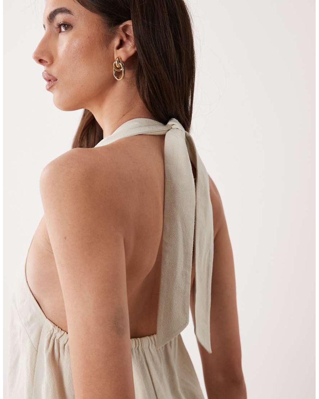 Miss Selfridge White Linen Look Halter Playsuit