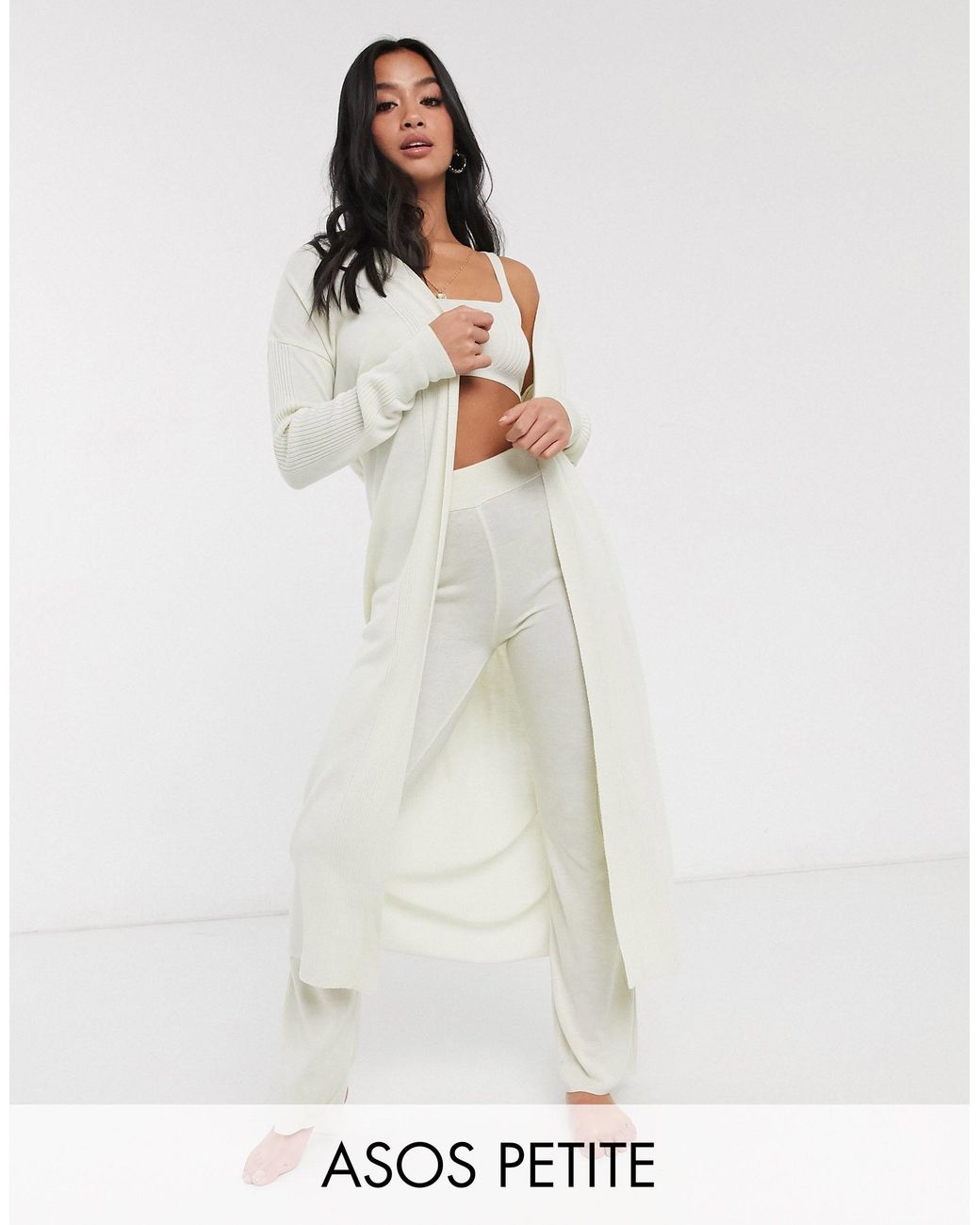 ASOS Asos Design Petite Exclusive Lounge 3 Piece Set Cami Pant And Cardigan-white  | Lyst