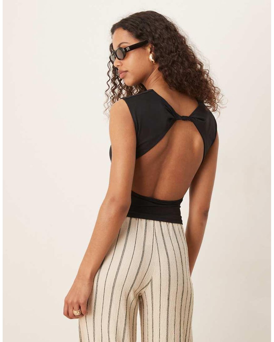 Gina Tricot Black Short Sleeve Open Back Top