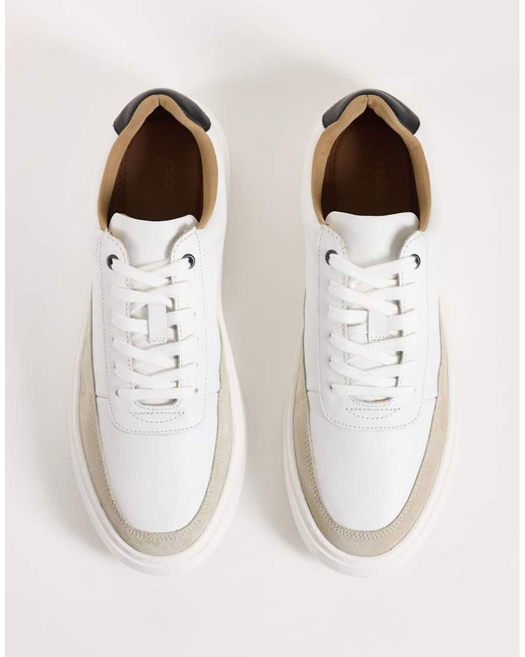 ASOS Natural Lace Up Trainers With Black Heel Notch And Stone Suede Detail for men