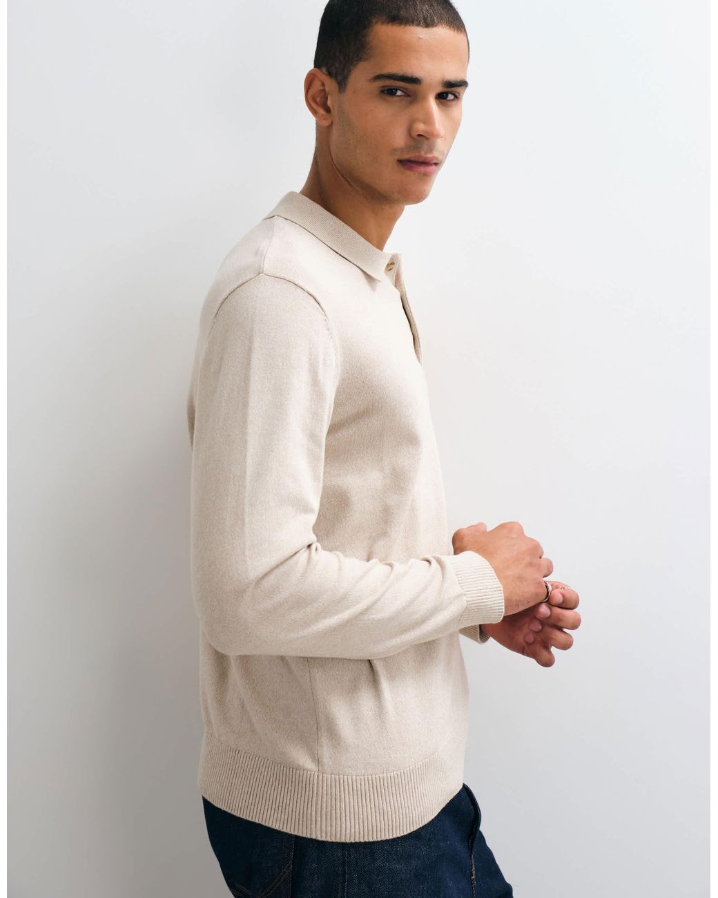 Jack & Jones Natural Essential Knit Button Polo for men