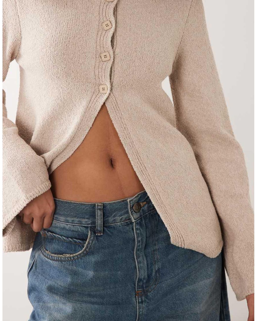ASOS Blue Knitted Cotton Blend Boucle Cardigan