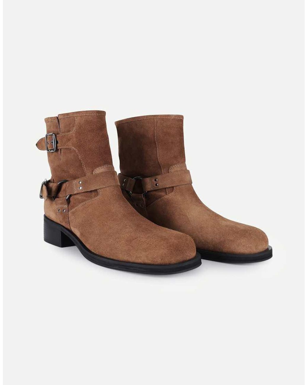 OFF THE HOOK Brown Sol Suede Harness Biker Ankle Boots