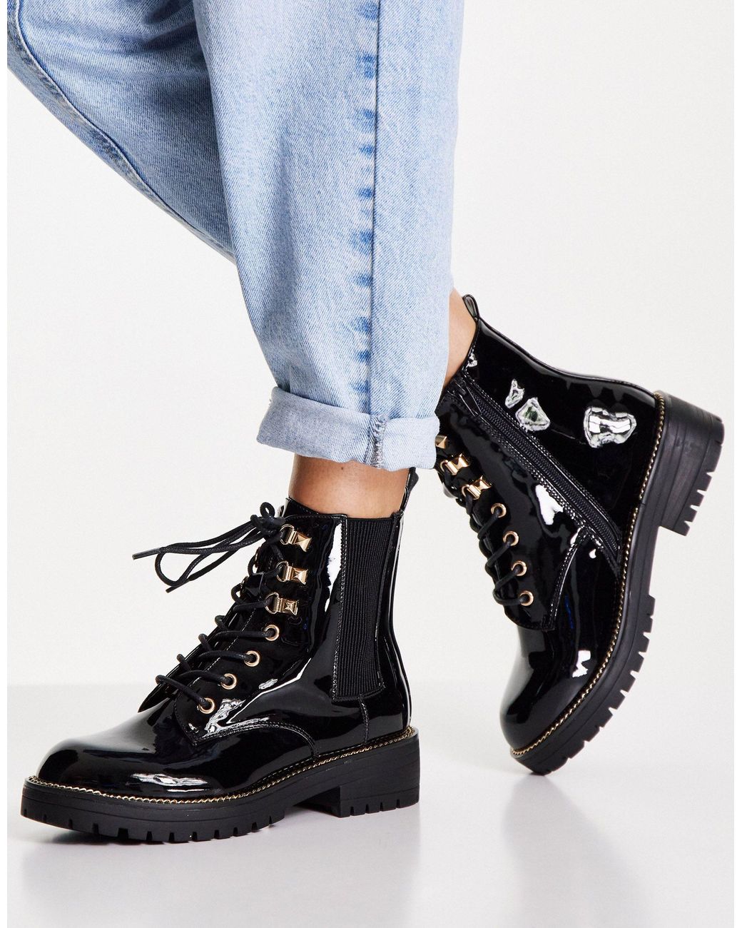 Black patent cheap boots river island