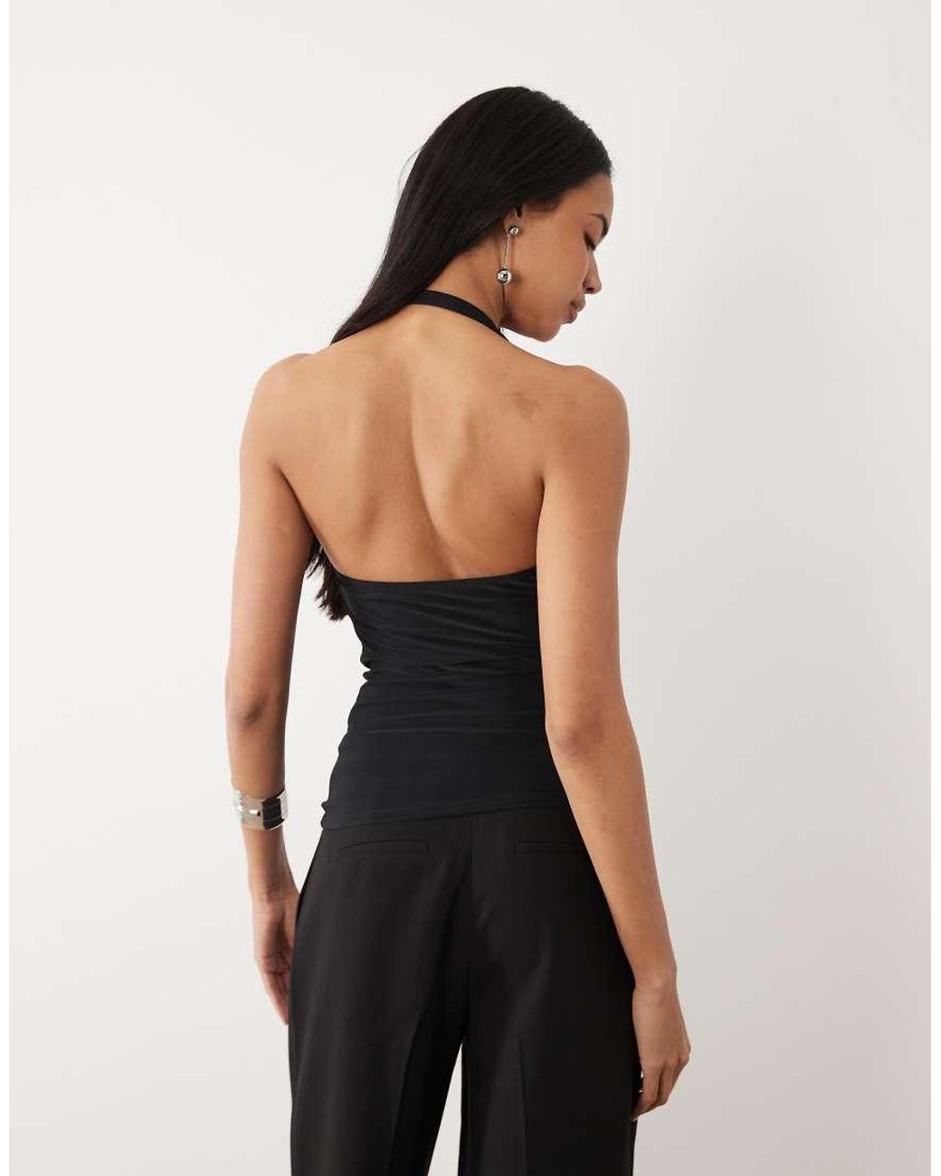 ASOS Black Slinky Ruched Halter Top