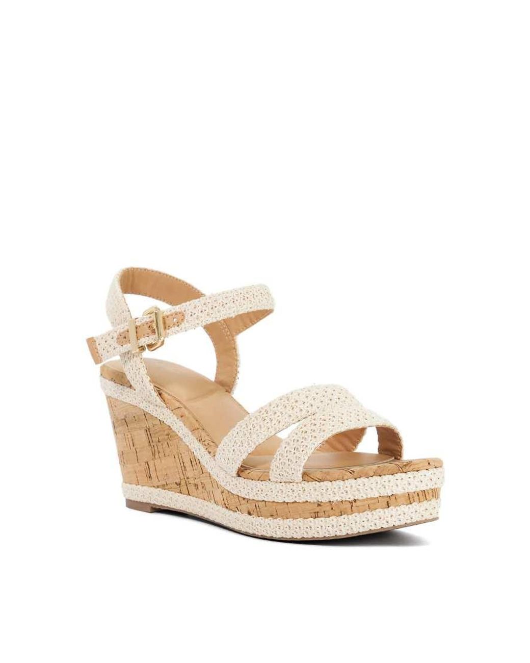 Dune Metallic Kipling Cork Wedge Sandals