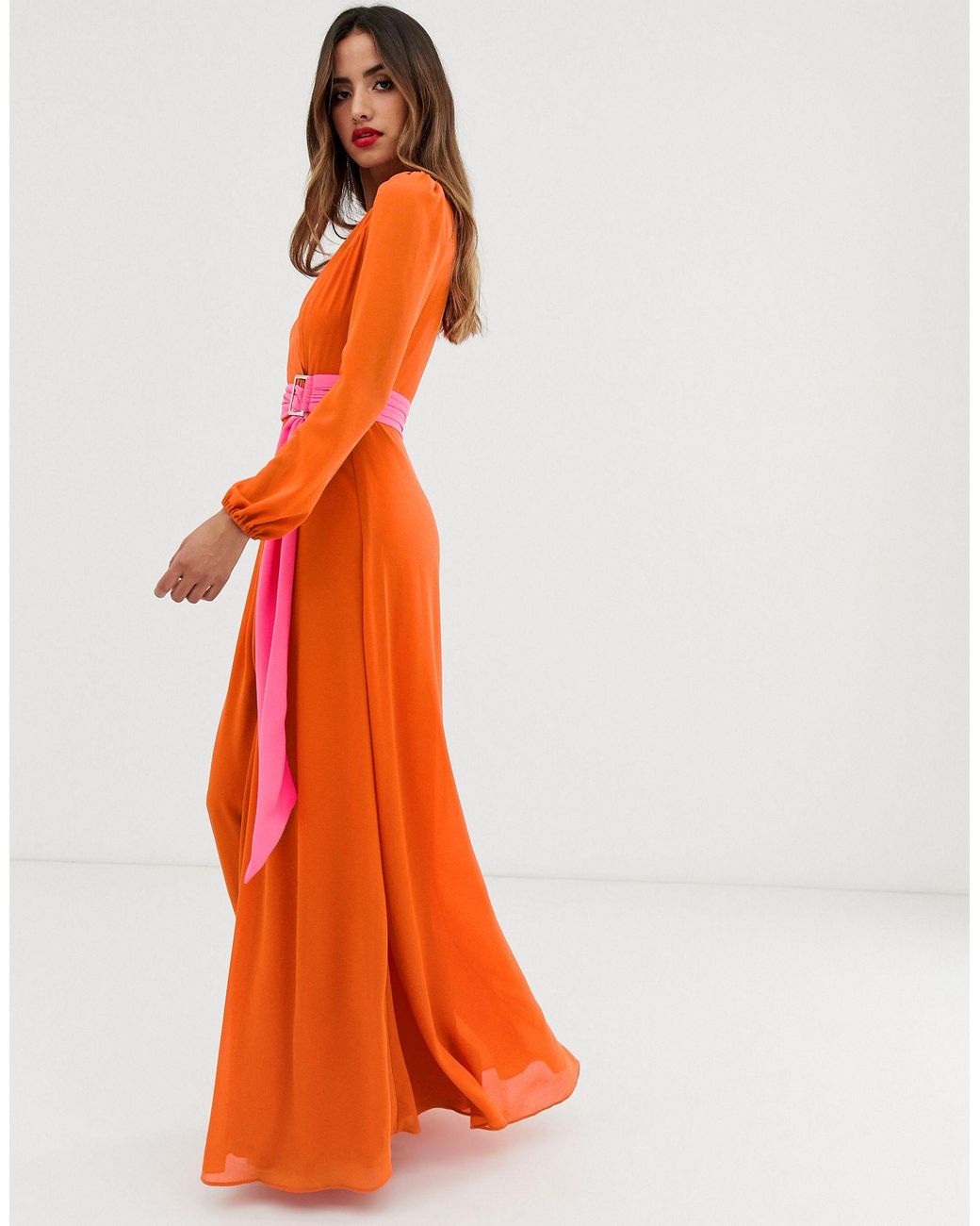 orange wrap maxi dress
