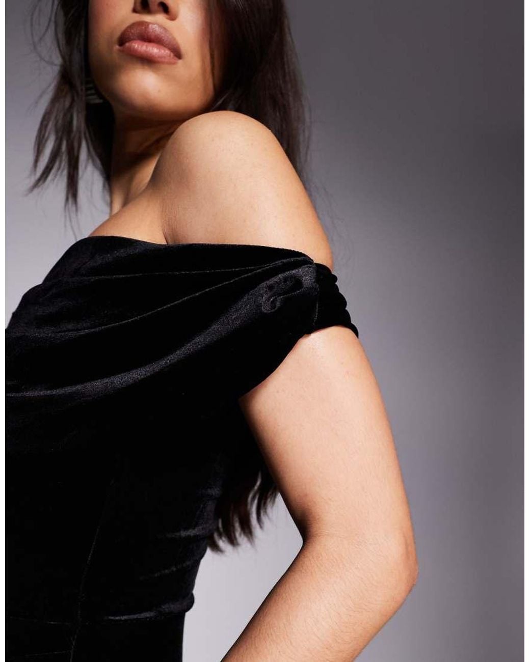 Goddiva Blue Cowl One Shoulder Velvet Maxi Dress
