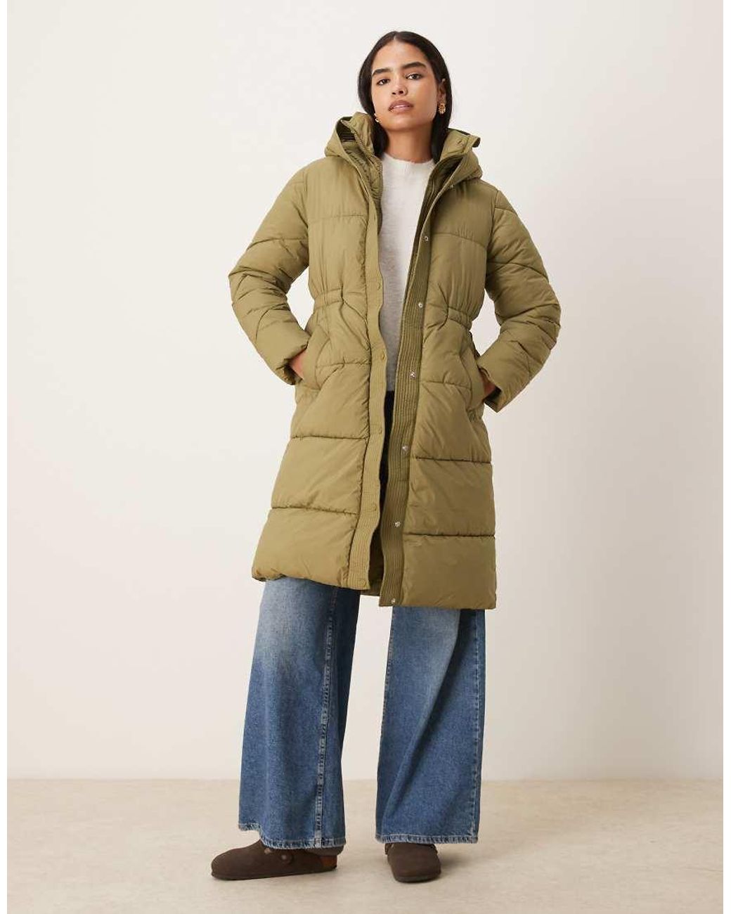 Jdy Natural Cinched Waist Longline Puffer