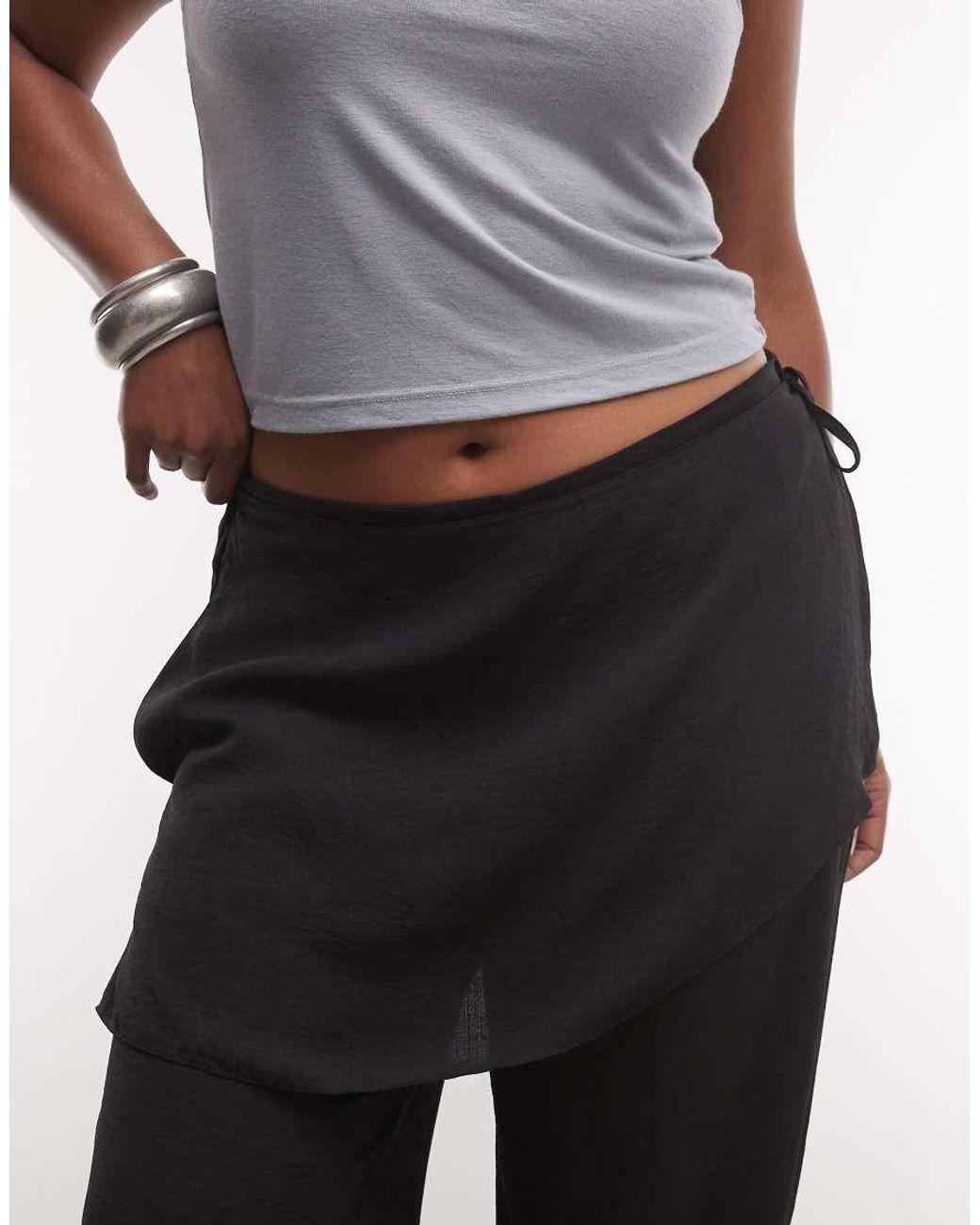 ASOS Black Asos Design Curve Straight Leg Trousers With Skirt Detail