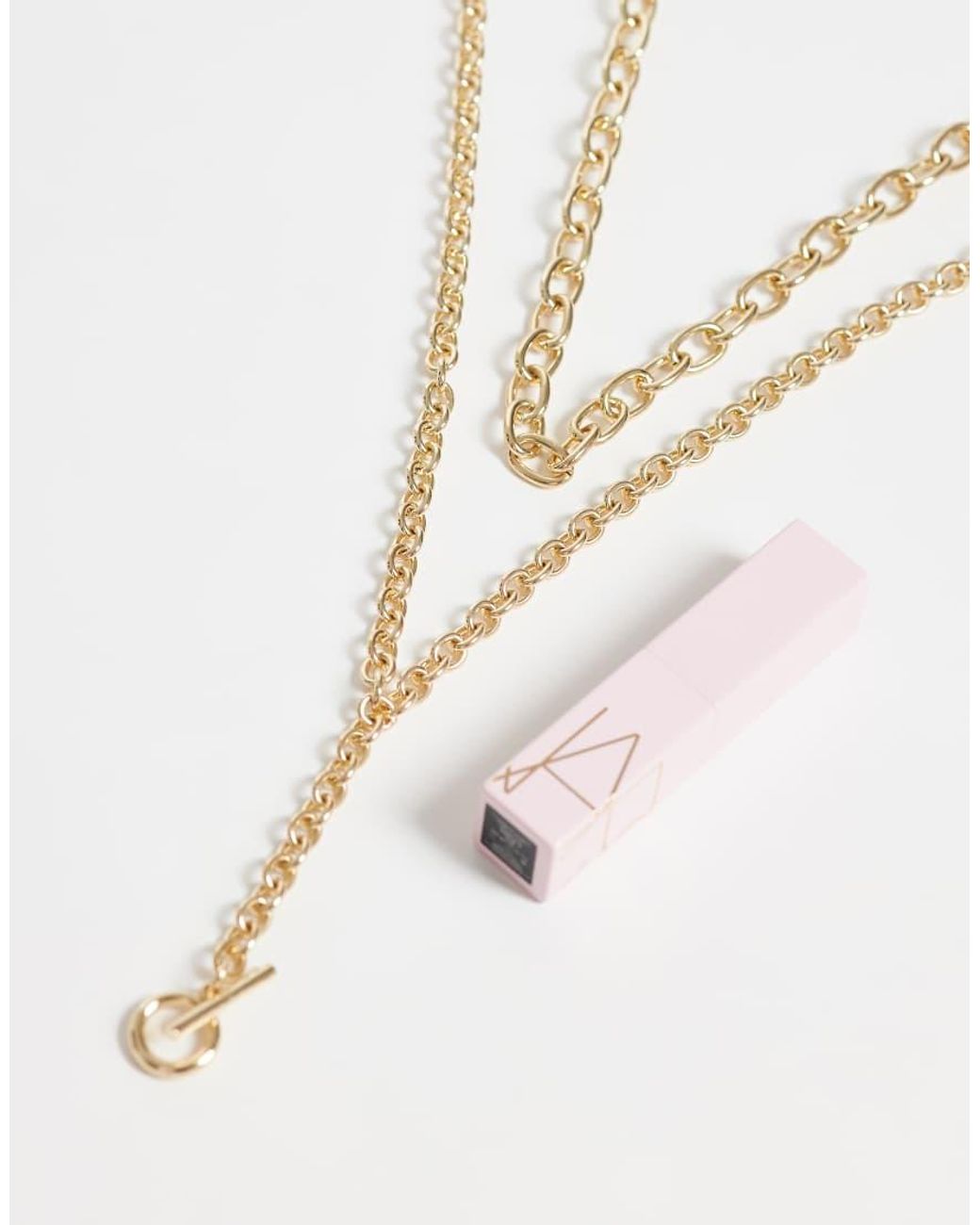 ASOS White Multi-row Chunky Chain Necklace With T-bar Pendant