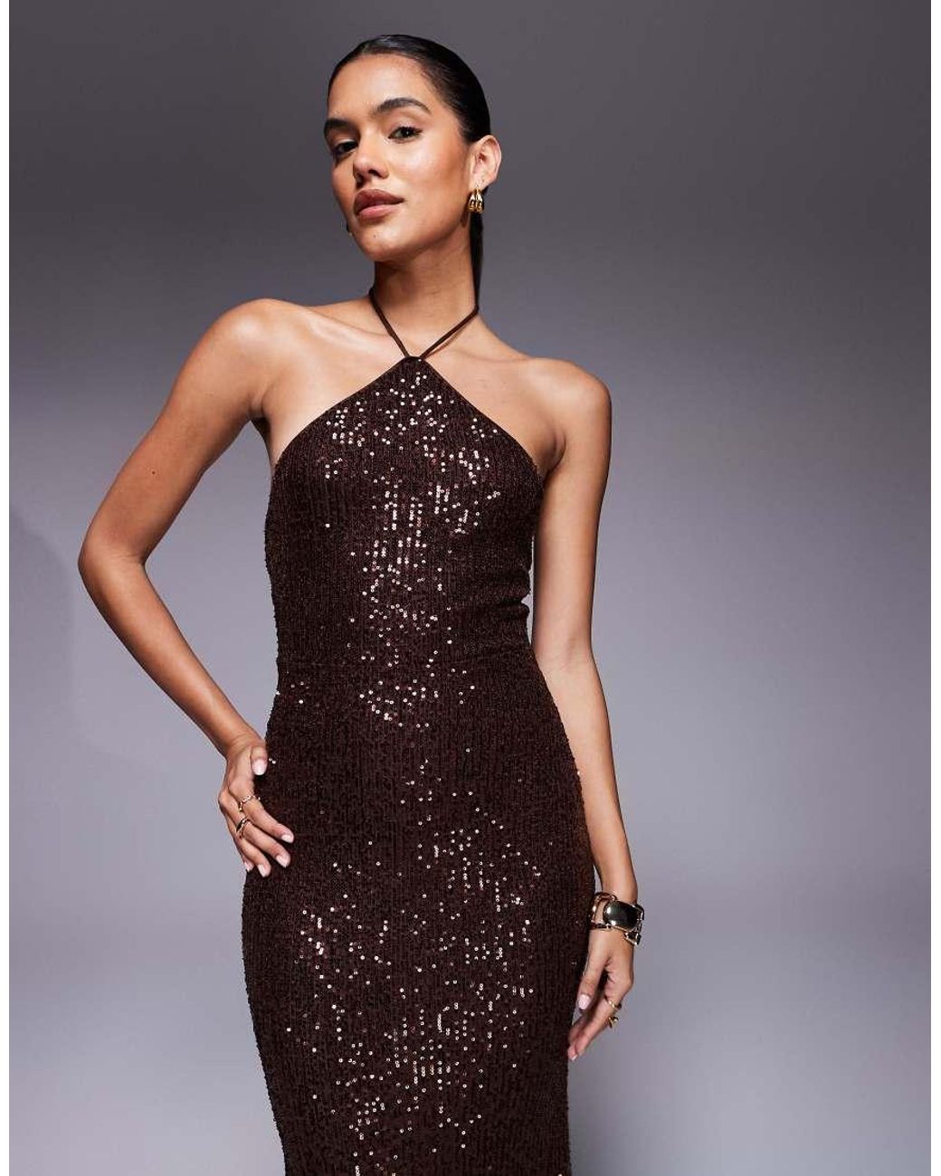 ASOS Purple All Over Sequin Halter Maxi Dress
