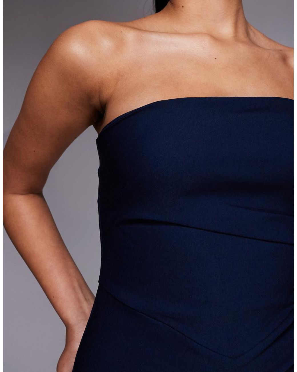 Vesper Blue Bengaline Drape Waist Bandeau Maxi Dress