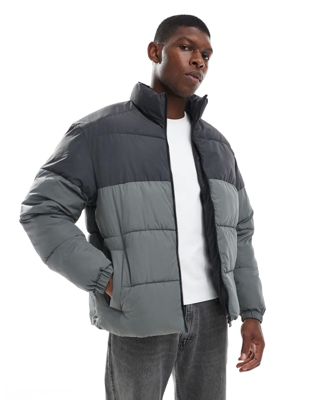 Jack & Jones Gray Puffer Jacket for men