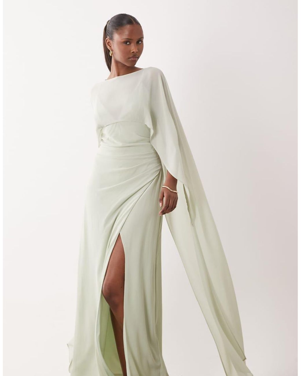 TFNC London Natural Bridesmaid Chiffon Maxi Dress With Cape