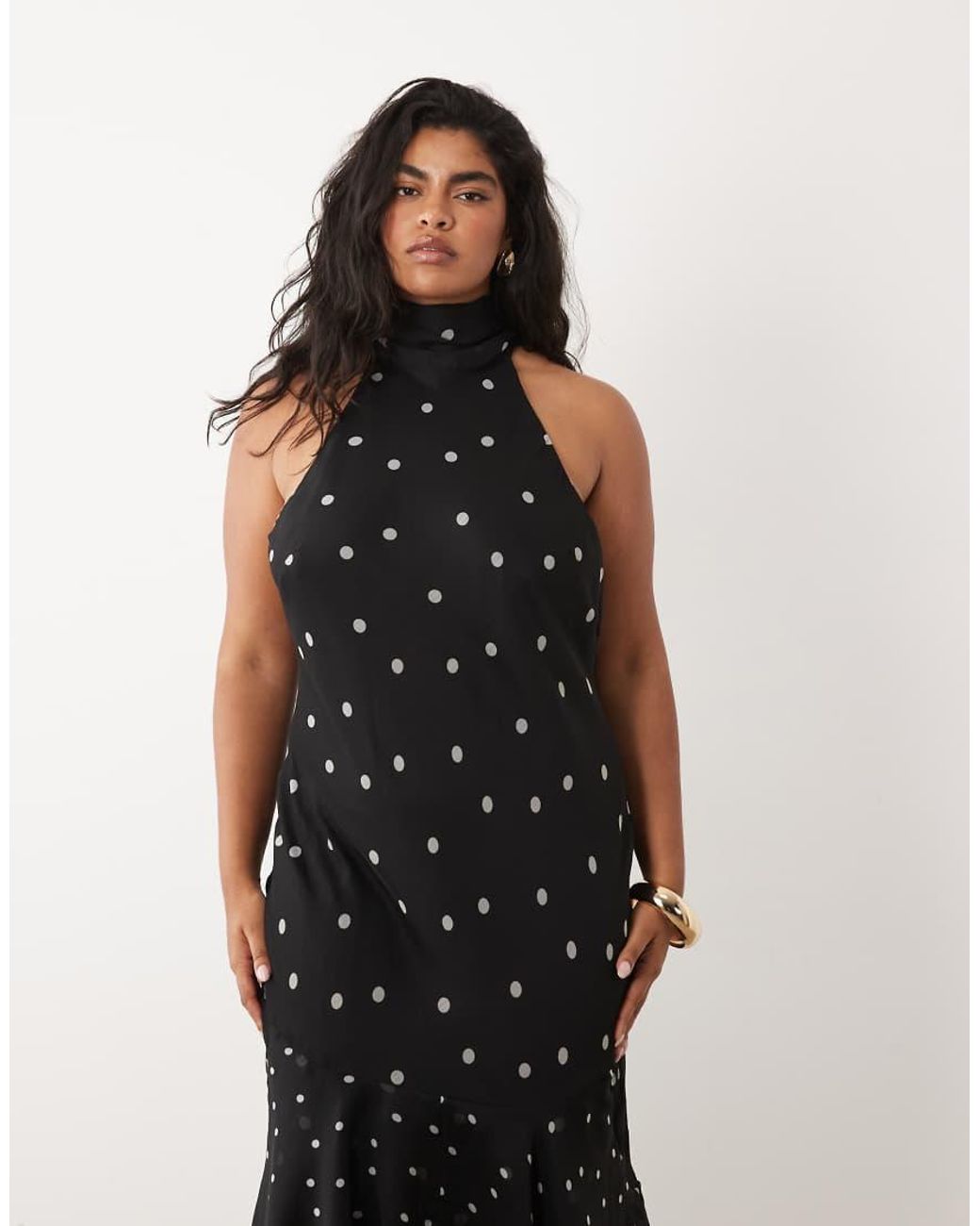 ASOS Black Asos Design Curve Halter Maxi Dress With Scarf Detail And Ruffle Hem