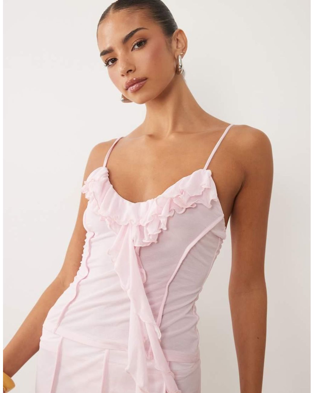 ASOS Pink Co-ord Stretch Chiffon Ruffle Cami Top