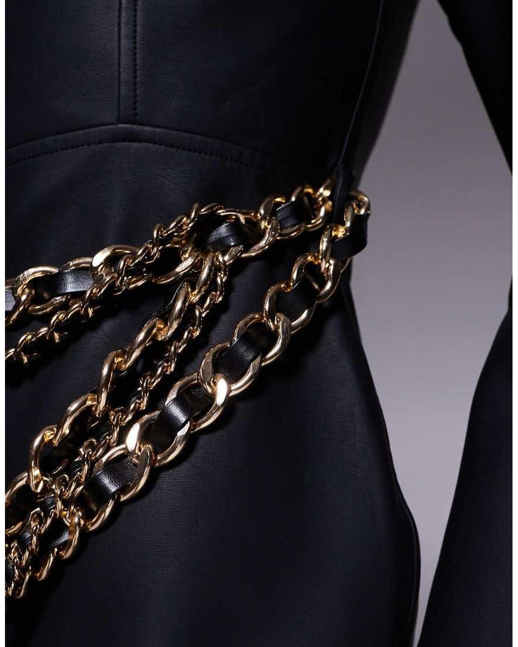 The Dolls House Black Kellis Leather-look Long Sleeve Mini Dress With Chain Detail