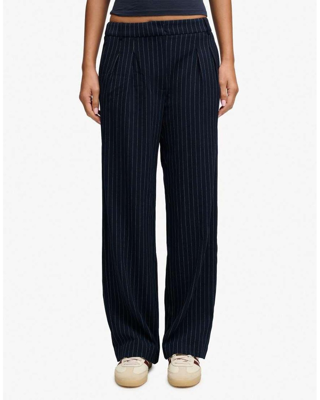 Superdry Blue Mid Rise Pinstripe Trousers