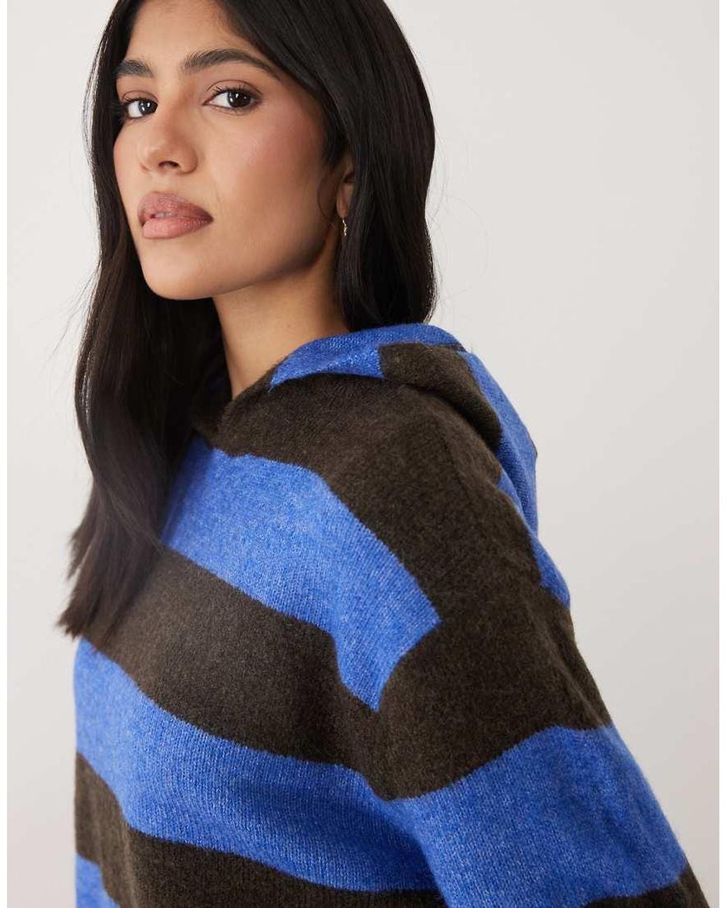 Cotton On Blue Sporty Stripe Hooded Knit