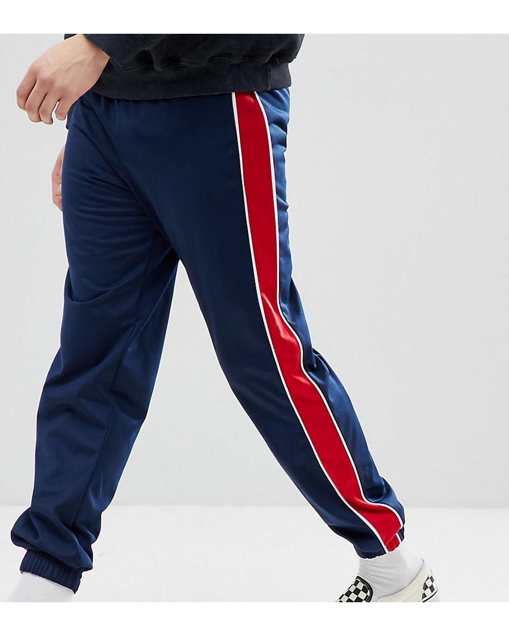 Reclaimed (vintage) Inspired Track Pants In Navy With Red Stripe in ...
