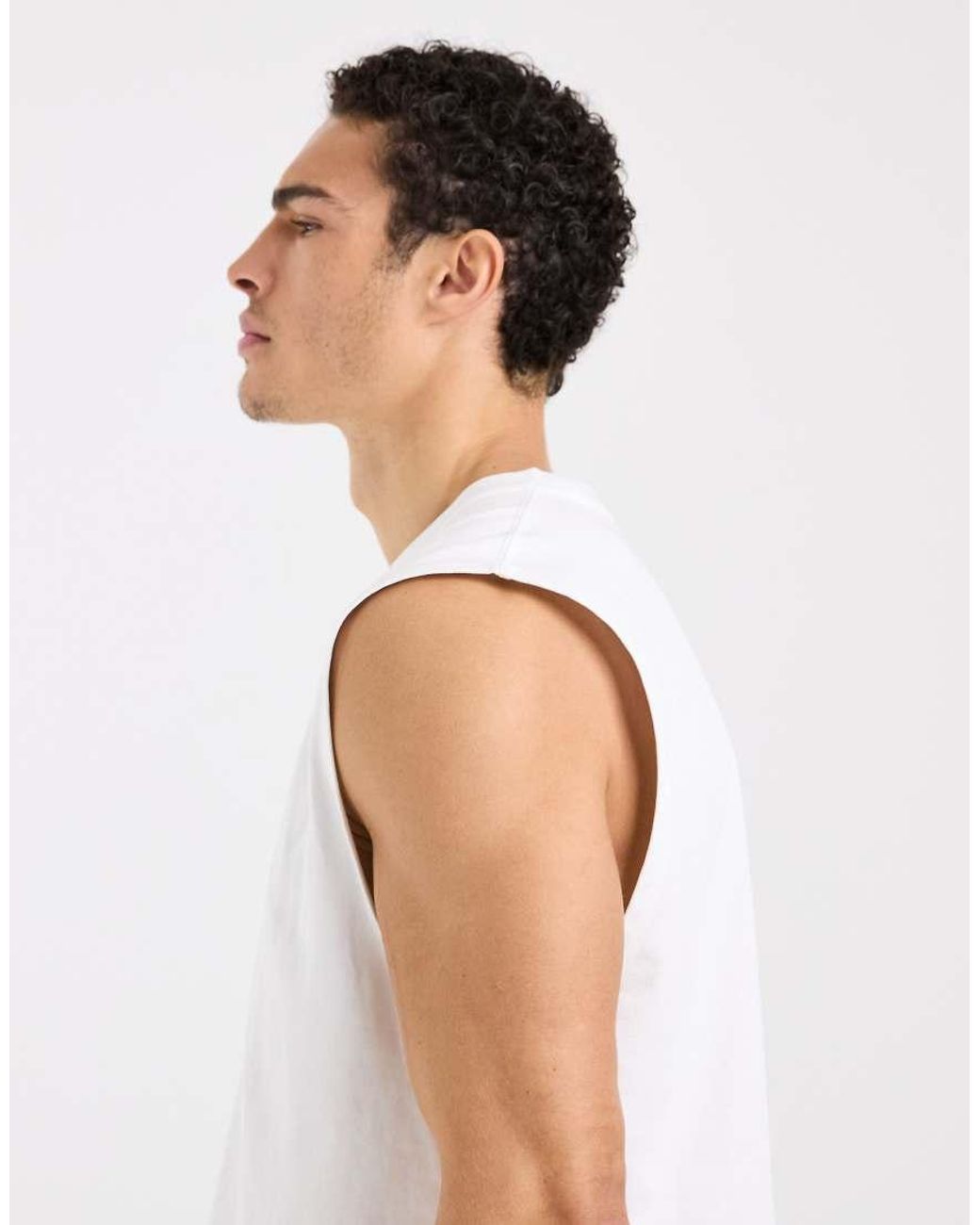 4505 White Cotton Cropped Lifting Tank With Quick Dry Finish for men