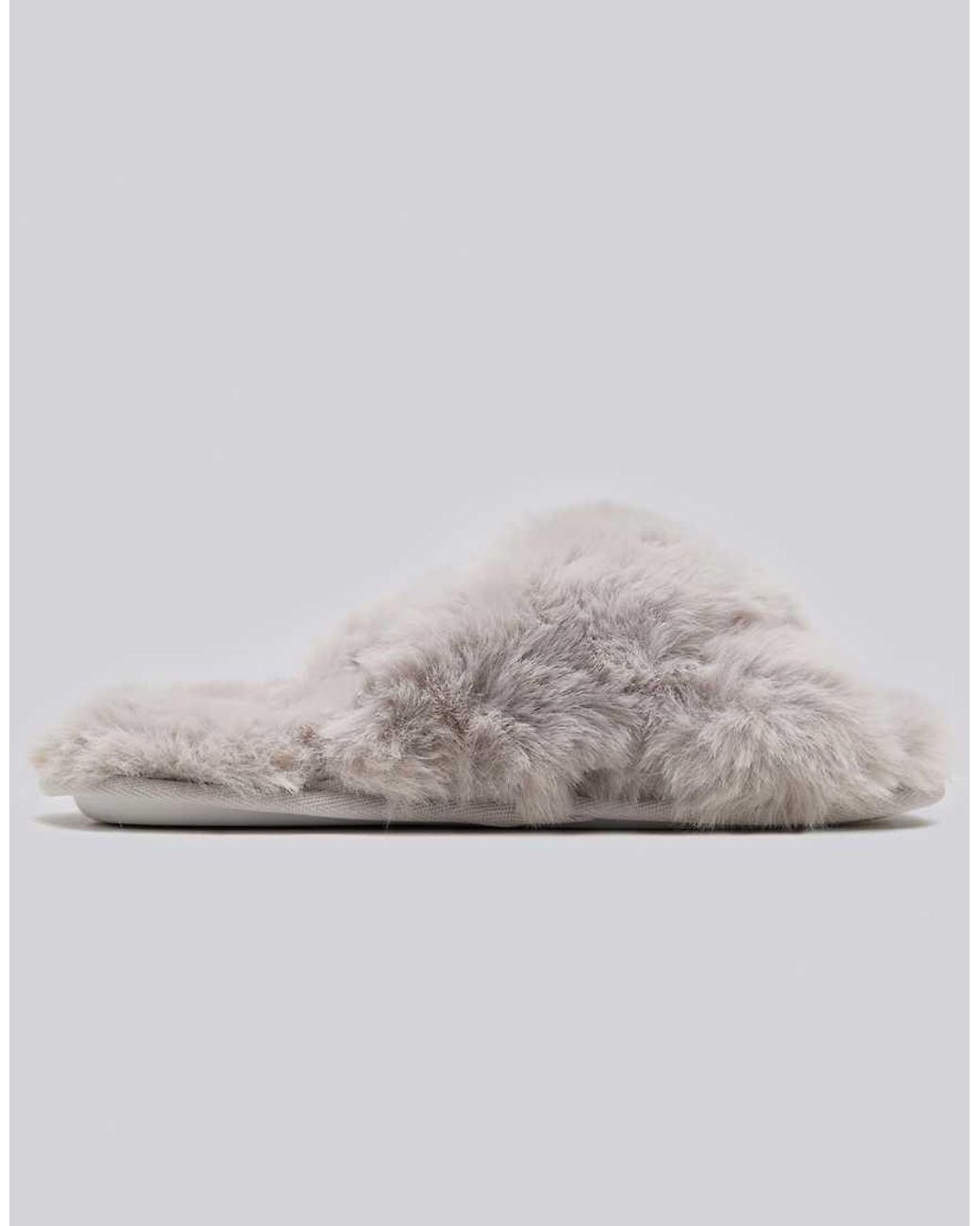 Boux Avenue Gray Cross Band Open Toe Soft Plush Loungewear Slider Slippers