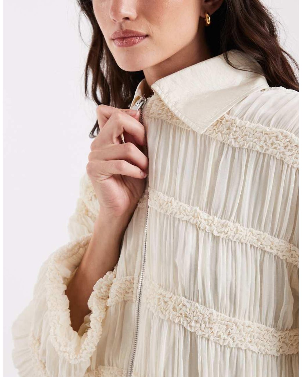 laagam Natural Kiara Textured Bomber Jacket