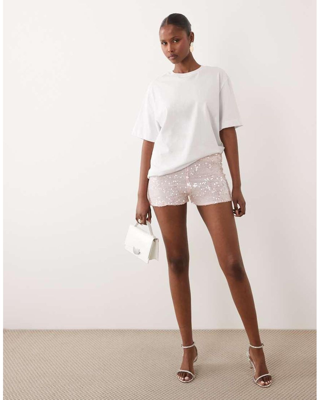 ASOS White Sheer Sequin Hotpant Shorts Co-ord
