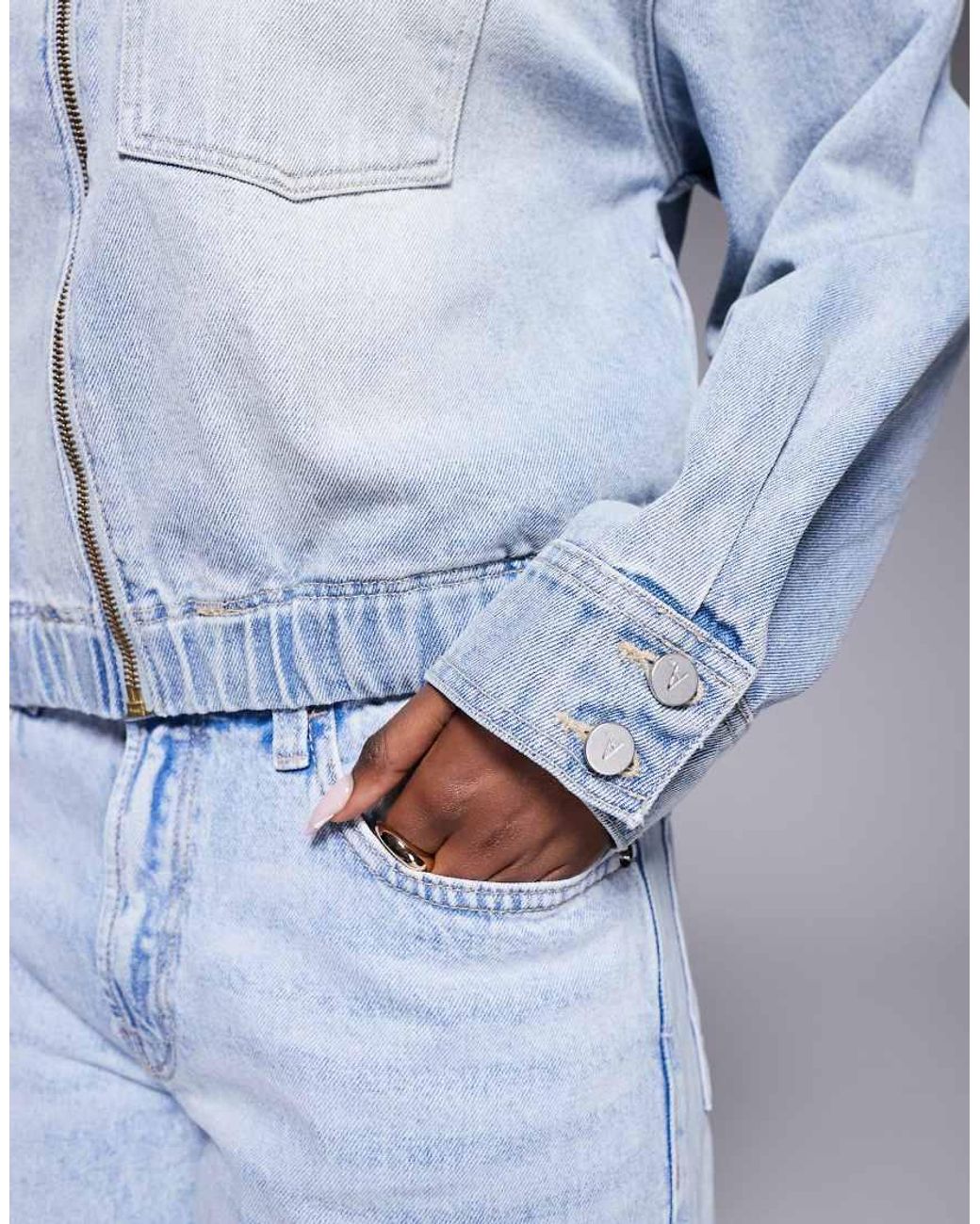 Abrand Jeans Blue Abrand Cropped Denim Bomber Jacket With Chest Pocket