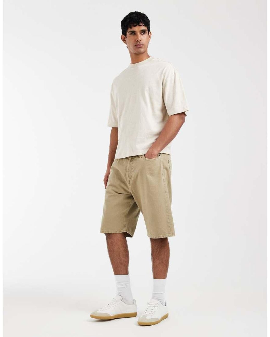 ASOS Natural Boxy Oversized Linen Mix T-shirt With Back Text Graphic for men