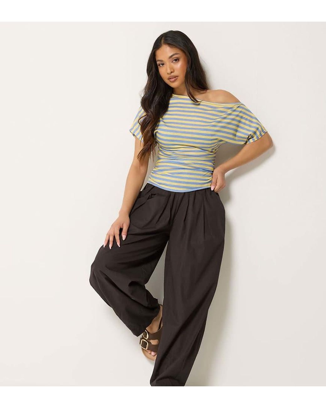 PixieGirl Brown Petite Poplin Cotton Barrel Leg Trousers