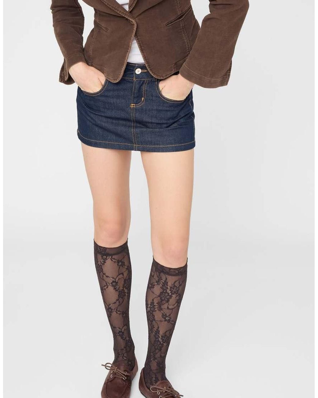 Calzedonia Black Floral Lace Knee-High Socks