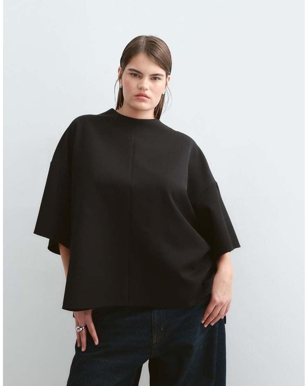 ARRANGE Black Curve Boxy Top With Open Back
