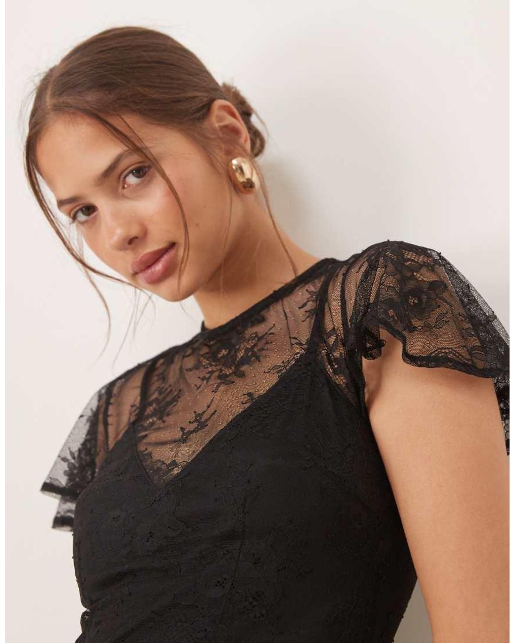 Maya Black Flutter Sleeve Lace Maxi Dress